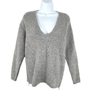 Michelle Mason Sweater Size P Alpaca Blend Gray V-Neck Side Zip NWT FS-1290